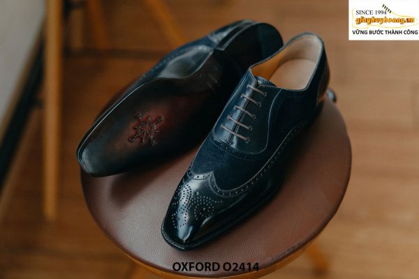 Giày da nam màu đen phối da lộn Wingtips Oxford O2414 004