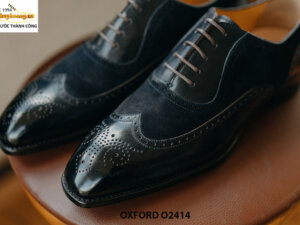 Giày da nam màu đen phối da lộn Wingtips Oxford O2414 003