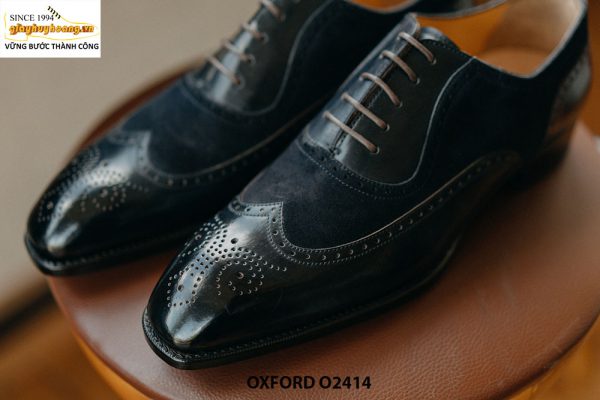Giày da nam màu đen phối da lộn Wingtips Oxford O2414 003