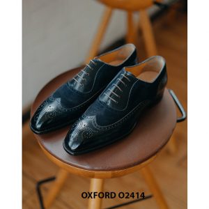 Giày da nam màu đen phối da lộn Wingtips Oxford O2414 002
