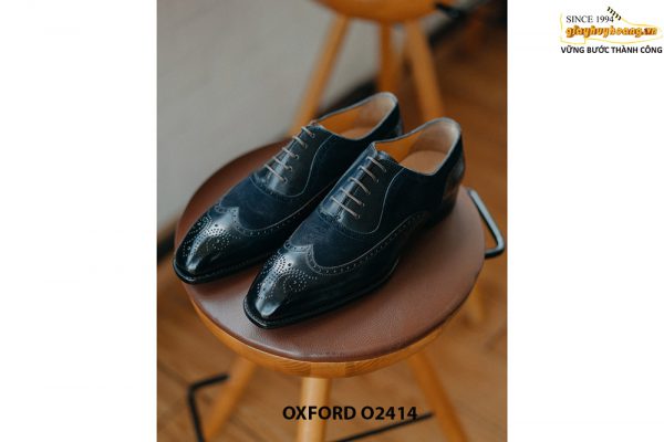 Giày da nam màu đen phối da lộn Wingtips Oxford O2414 002