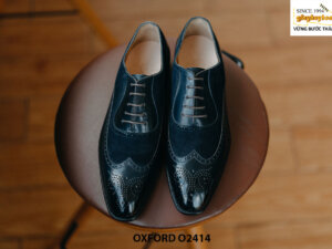 Giày da nam màu đen phối da lộn Wingtips Oxford O2414 001