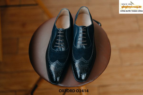 Giày da nam màu đen phối da lộn Wingtips Oxford O2414 001