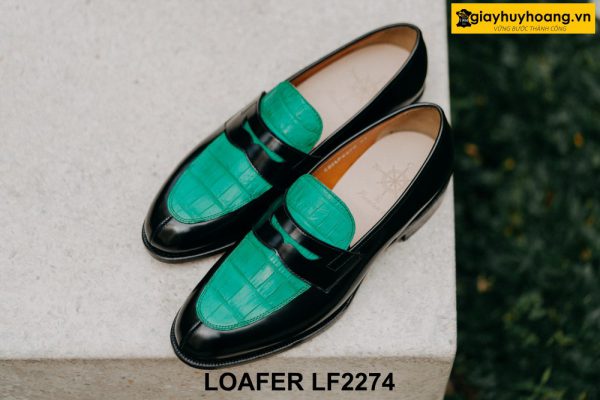 Giày lười nam phối da vấn cá sấu xanh Loafer LF2274 004