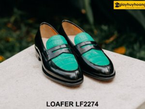 Giày lười nam phối da vấn cá sấu xanh Loafer LF2274 001