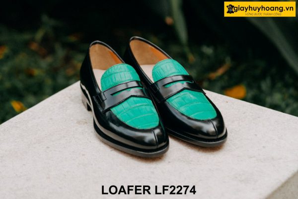 Giày lười nam phối da vấn cá sấu xanh Loafer LF2274 001