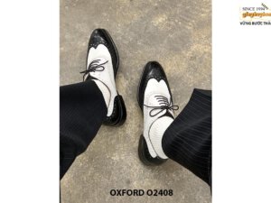 Giày da nam thời trang đen phối trắng Wingtips Oxford O2408 004