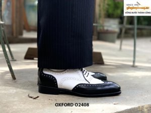 Giày da nam thời trang đen phối trắng Wingtips Oxford O2408 001