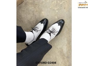 Giày da nam thời trang đen phối trắng Wingtips Oxford O2408 003
