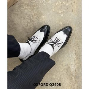 Giày da nam thời trang đen phối trắng Wingtips Oxford O2408 003