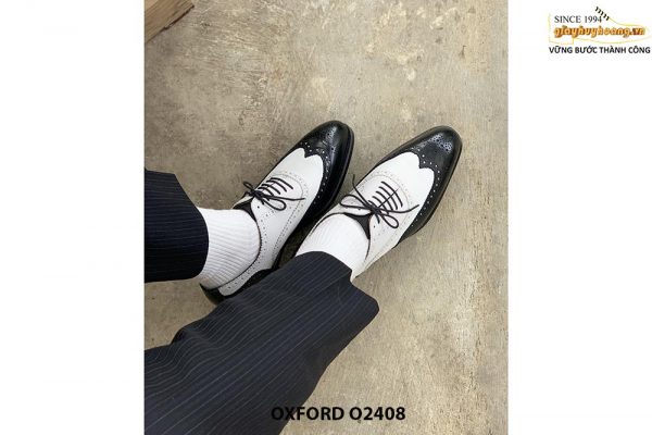 Giày da nam thời trang đen phối trắng Wingtips Oxford O2408 003