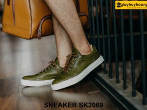 Giày da Sneaker nam màu xanh rêu SK2068 008