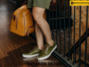 Giày da Sneaker nam màu xanh rêu SK2068 007