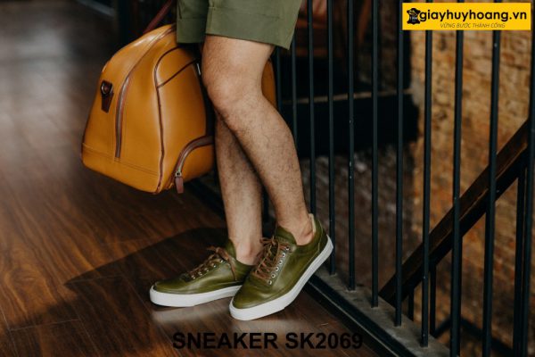 Giày da Sneaker nam màu xanh rêu SK2068 007