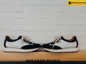 Giày da Sneaker nam da lộn đen trắng SK2071 002
