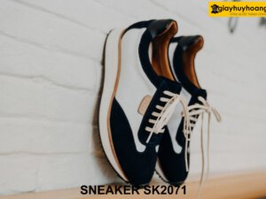 Giày da Sneaker nam da lộn đen trắng SK2071 001