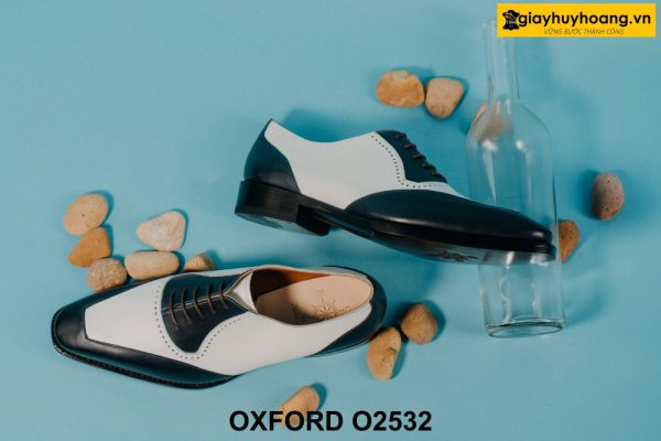 Giày da nam phối da trắng đen thời trang Oxford O2532 001