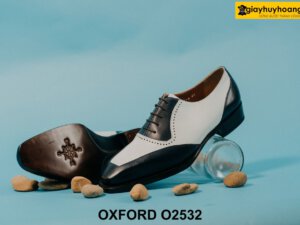 Giày da nam phối da trắng đen thời trang Oxford O2532 003
