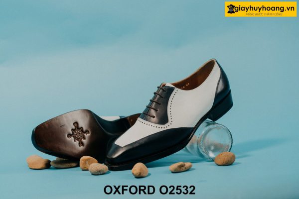 Giày da nam phối da trắng đen thời trang Oxford O2532 003