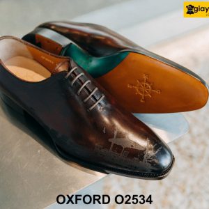 Giày da nam khắc tranh laser trên da bò Oxford O2534 002