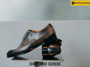 Giày da nam trơn màu patina xám cao cấp Oxford O2535 005
