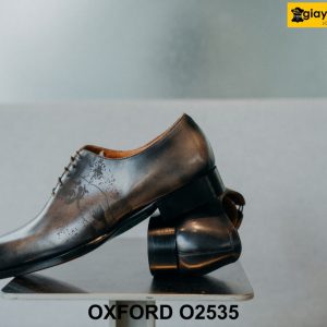 Giày da nam trơn màu patina xám cao cấp Oxford O2535 005