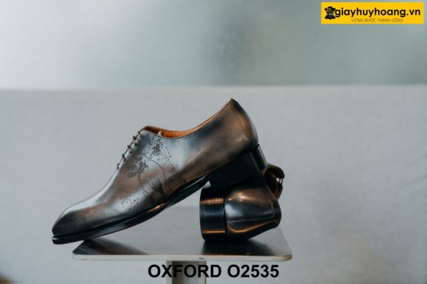 Giày da nam trơn màu patina xám cao cấp Oxford O2535 005