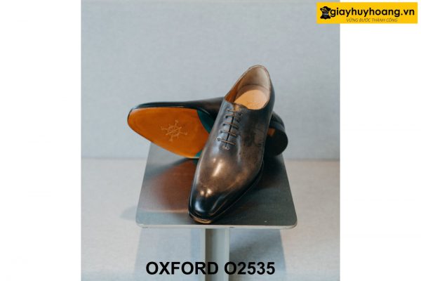 Giày da nam trơn màu patina xám cao cấp Oxford O2535 004