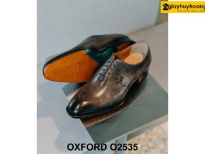 Giày da nam trơn màu patina xám cao cấp Oxford O2535 003