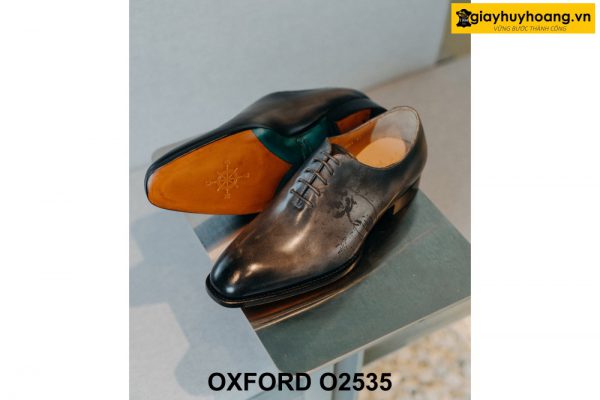 Giày da nam trơn màu patina xám cao cấp Oxford O2535 003