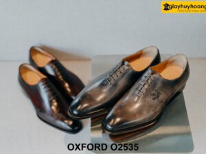Giày da nam trơn màu patina xám cao cấp Oxford O2535 001