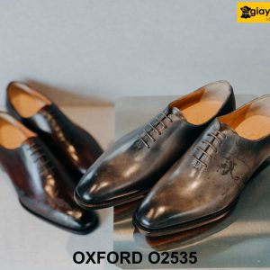 Giày da nam trơn màu patina xám cao cấp Oxford O2535 001