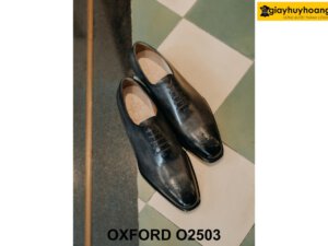 Giày da nam trơn màu xám đen patina Oxford O2503 004