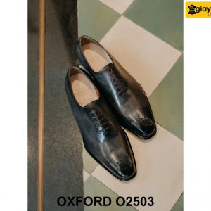 Giày da nam trơn màu xám đen patina Oxford O2503 004