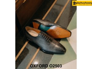 Giày da nam trơn màu xám đen patina Oxford O2503 003