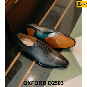 Giày da nam trơn màu xám đen patina Oxford O2503 003