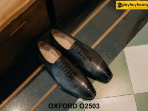 Giày da nam trơn màu xám đen patina Oxford O2503 001