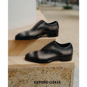 Giày tây nam đế da bò màu xám đen Oxford O2434 005