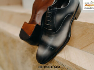 Giày tây nam đế da bò màu xám đen Oxford O2434 003