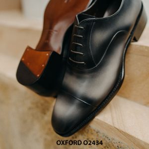 Giày tây nam đế da bò màu xám đen Oxford O2434 003