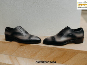 Giày tây nam đế da bò màu xám đen Oxford O2434 001