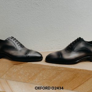 Giày tây nam đế da bò màu xám đen Oxford O2434 001