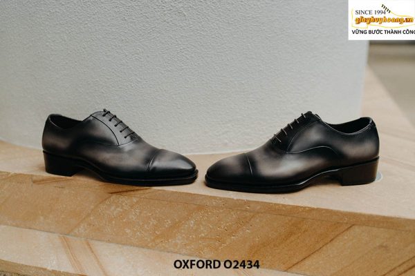 Giày tây nam đế da bò màu xám đen Oxford O2434 001