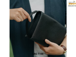 Túi ví cầm tay cao cấp da vân saffiano màu đen T106 004