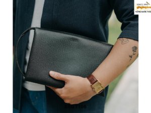 Túi ví cầm tay cao cấp da vân saffiano màu đen T106 001