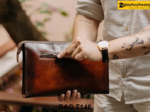 Ví cầm tay nam da bò thảo mộc tự nhiên T146 002