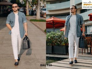 Túi xách da bò nam vân hạt chống nhăn có khóa số T59 006