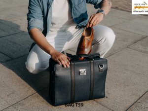 Túi xách da bò nam vân hạt chống nhăn có khóa số T59 005