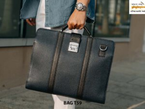 Túi xách da bò nam vân hạt chống nhăn có khóa số T59 001