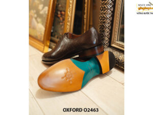 Giày da nam da bò dập vân cá sấu nâu Oxford O2463 004
